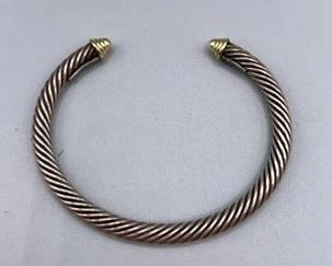David Yurman Sterling Silver 14K Gold Cable Cuff Bangle Bracelet