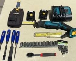 Makita Battery Saw, Chisels Rachet Set