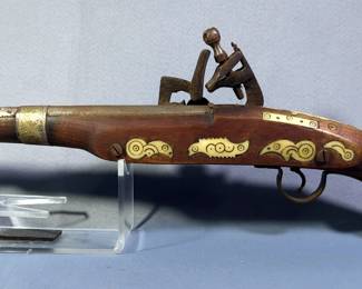 Antique Flintlock Pistol, Unknown Cal, Inlaid Stock