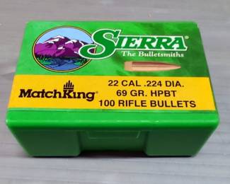 Sierra Match King .22 Cal .224 Dia 69 gr HPBT Bullets, Qty 100, New In Package