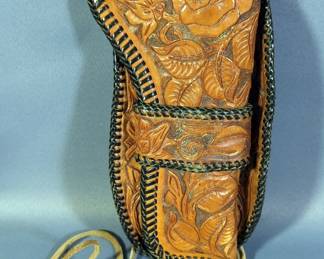 Tooled Leather Holster, Approx 9" Long
