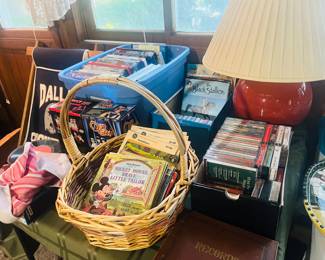 Records $3
DVDs $3
CDs $1 
Lamp $10 