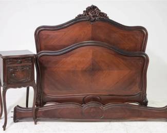 LOUIS XV MAHOGANY BED AND NIGHTSTAND