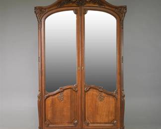 FRENCH MIRRORED DOUBLE DOOR ARMOIRE