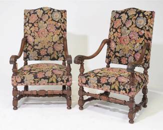 LOUIS XIII FIRESIDE TAPESTRY ARM CHAIRS