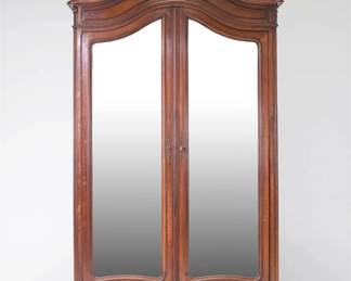 LOUIS XV WALNUT DOUBLE MIRROR DOOR ARMOIRE