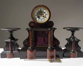 NAPOLEAN III MANTLE CLOCK W GARNITURES