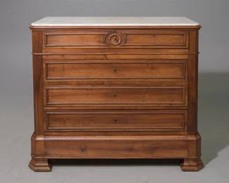 FRENCH MARBLE TOP WALNUT CHEST