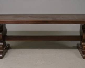 FRENCH HEAVY OAK MONASTERY TRESTLE BASE TABLE