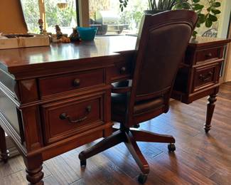 Inlaid Wood Desk with Leather Chair