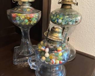 Oil Lamps with Vintage Marbles