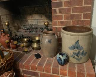 Vintage pottery and brass pieces