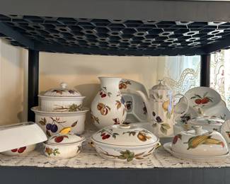 Royal Worcester fine porcelain. Evesham. The pictures just don’t do them justice. Every time we have this pattern for sale it is one of the first things that sells. Elegant, classy, and such fine artwork. If you have plates, bowls, and cups in this pattern, this is accessory heaven! 