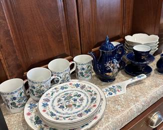 Andrea by Salak cake plate, serving plates, cake server, and coffee mugs. 