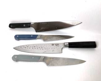 DILA207 Misen Kan Knives 3 Misen Knives, one with the blue grip has a few small knicks in the blade.