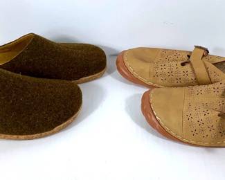 DILA217 NEW, Taos Brand More, Womens Slip On Shoes Women's size 10.5 Taos slippers, made in Italy. New tan women's slip on shoes, look to be made of leather. Believe they are approximately, size 11.5, mfg unknown.