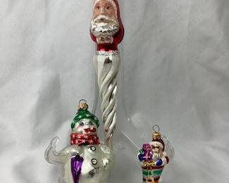 DILA320 Vintage RADKO 1990s Ornament Trio Lot includes: 1996 Frosty Weather, 1992 St. Nickcicle, and a 1990's Put the Loot in the Boot.