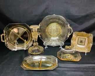 DILA201 Vintage Collectible Yellow Glass Collection 1930 Hocking Glass, Depression glass Yvonne sandwich tray with handles.