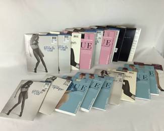 BIGA803 Vintage Brand Nylons, New In Package Collection of vintage nylons, in packaging. Includes 23 pairs from assorted brands including Nordstrom, Hue, and Calvin Klein.