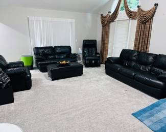 High quality black leather couch, sofa, loveseat, ottoman.. priced to move!