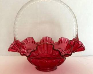 Fenton Cranberry Jacqueline Ruffled Glass Basket