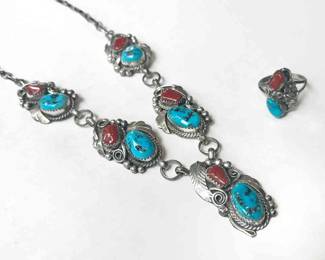 Sterling Silver Turquoise Necklace Ring