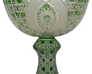 Huge Meissen Green Cut To Clear Crystal Pedestal Bowl Signed