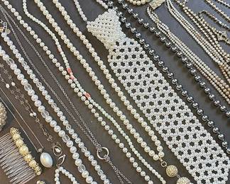 Faux Pearl Necklaces, Bracelets, And Hair Combs 