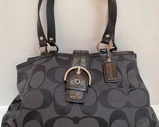 Coach Black Canvas Purse With Patent Leather Handles 