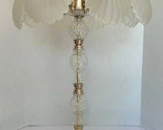 Beautiful Brass Glass Table Lamp W Frosted Shell Shades Works