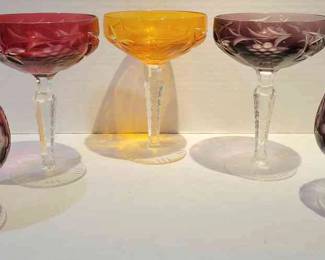 Bohemian Cut To Clear Crystal Brandy And Champagne Glasses