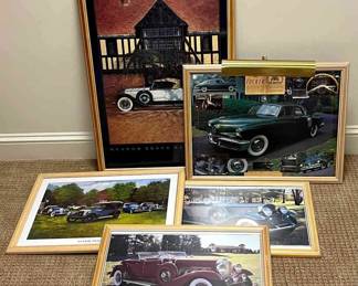 Five Wood Framed Classic Car Prints