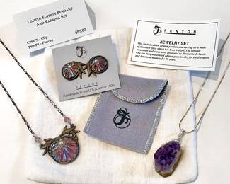 Fenton Glass Limited Edition Pendant Earring Set, with Amethyst Wrapped Necklace