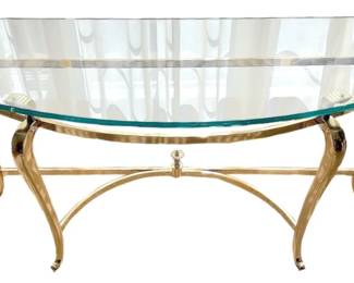 Ethan Allen Hollywood Regency Brass Glass Entry Table