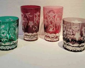 Bohemian Cut To Clear Crystal Low Ball And Drinking Glasses