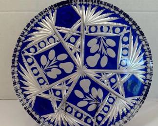 Bohemian Cut To Clear Cobalt Blue Footed Tray