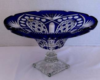 Arnstadt Cut To Clear Cobalt Blue Pedestal Bowl Signed