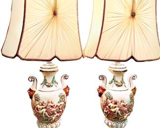 Capodimonte Style Italian Porcelain Matching Lamps