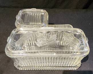 Vintage Federal Glass 3pc With Lids