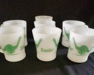 Vintage Sinclair Dinosaur Advertising Mugs By Firestone MILK GLASS 