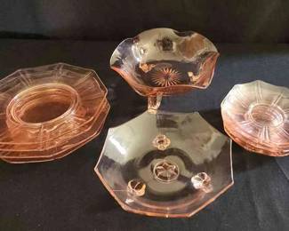 Indiana Artura Glass Plates And 2 Footed Mcm Pink Depression Bowls 10pc