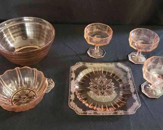 Anchor Hocking Oyster Pearl Manhattan. Jeanette ADAM And McKee Apollo Pink Glass 6pc