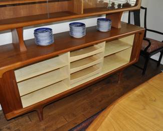 Mid Century Danish Dyrlund w/sliding doors credenza and upper  display.  78" wide x 60" tall x 18" wide.