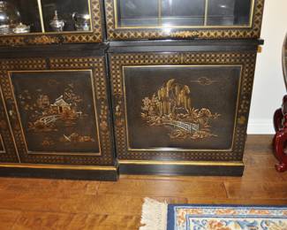 John Widdicomb  Chinoiserie display cabinet.  86" wide.  89" tall.  19" wide.  Circa 1980