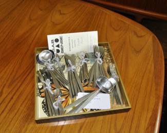 GAB GENSE Mid Century Modern Flatware Service.  Focus design pattern.