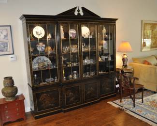 John Widdicomb  Chinoiserie display cabinet.  86" wide.  89" tall.  19" wide.  Circa 1980