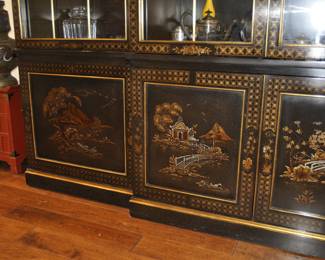 John Widdicomb  Chinoiserie display cabinet.  86" wide.  89" tall.  19" wide.  Circa 1980