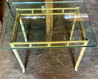 VINTAGE METAL/GLASS END TABLE
