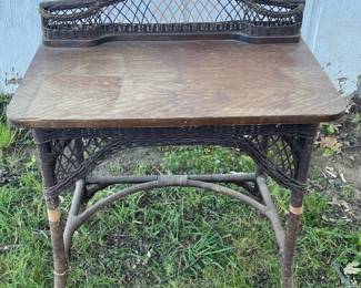 ANTIQUE WICKER/WOOD DESK