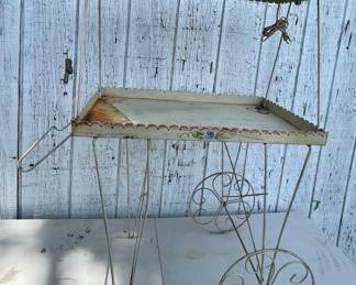 ANTIQUE PAINTED FLOWER CART DISPLAY w/LIGHT FIXTURE